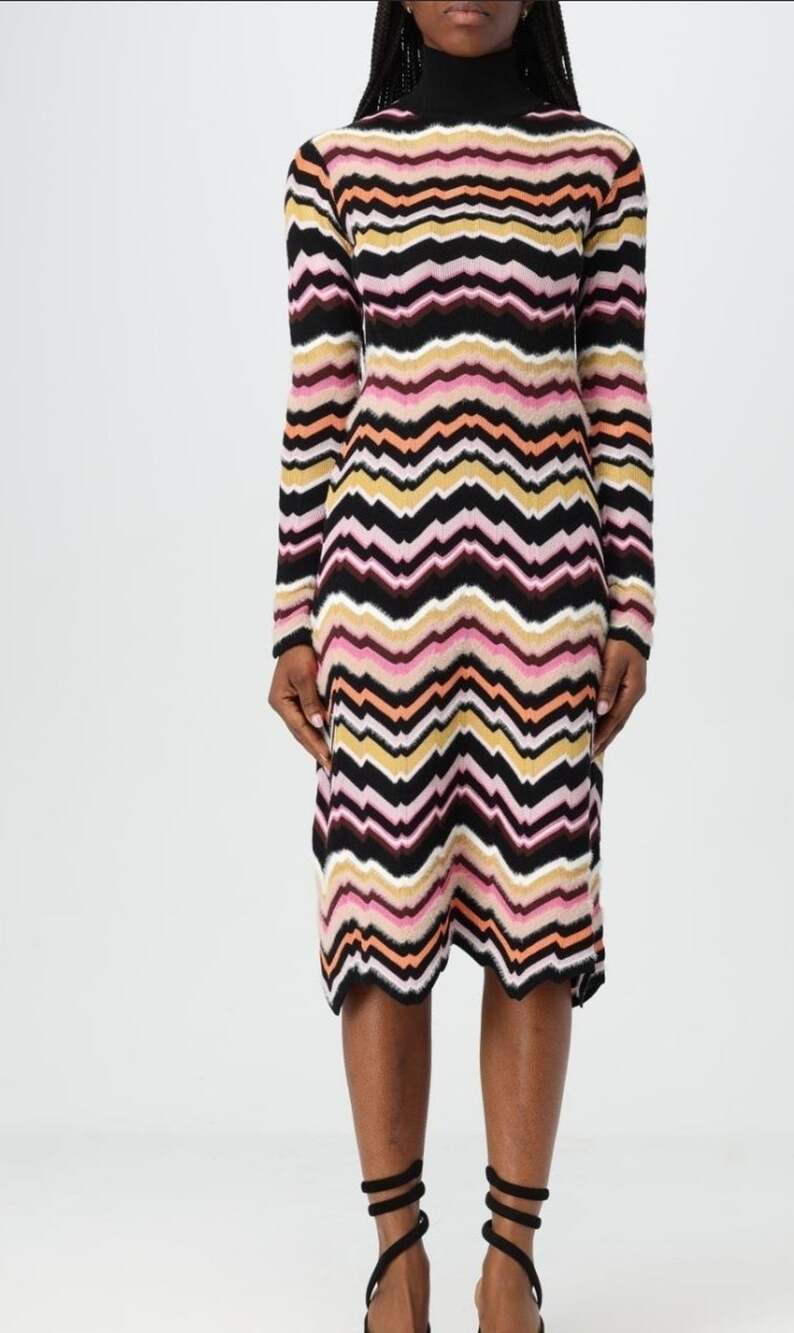 $1678 Missoni High-Neck Midi A-Line Dress With Greek Zigzag Motif Size 40 US 4